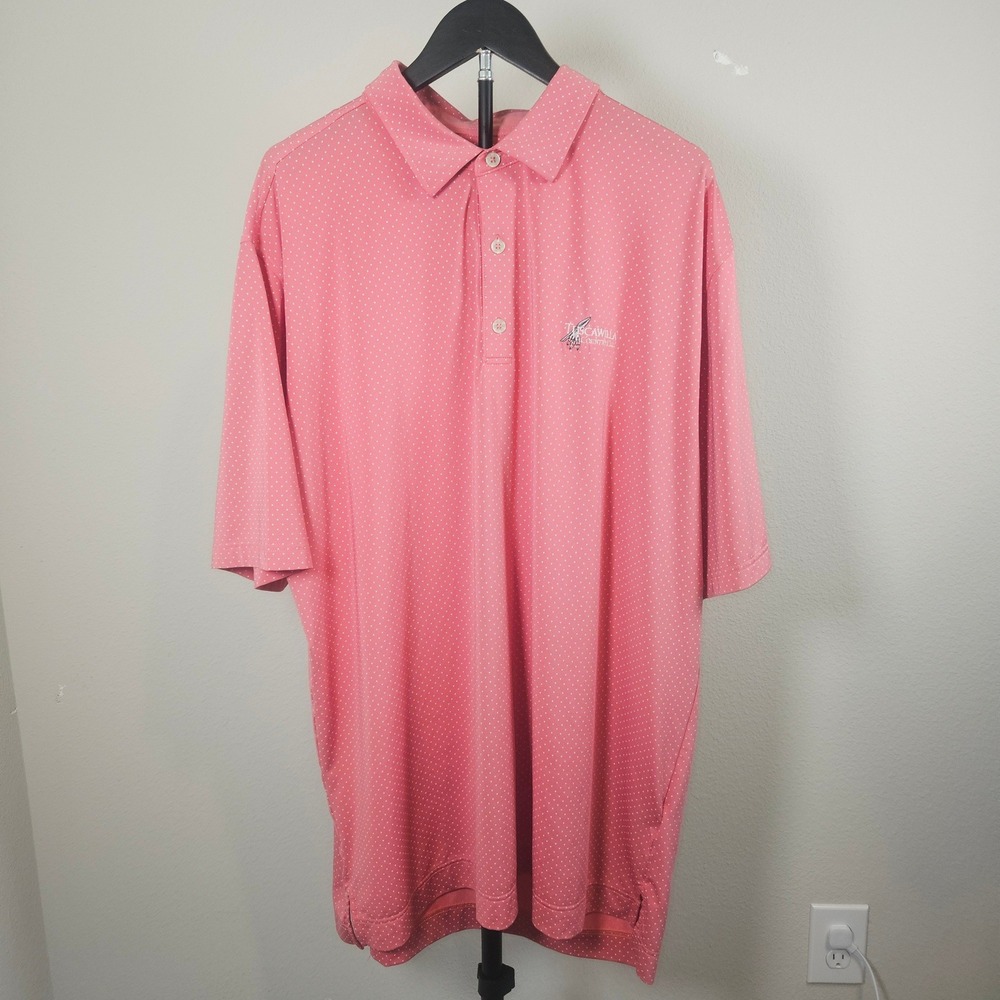 FootJoy Polo Shirt Men 2XL‎ Pink Polka Dot Tuscawilla Country Club Golfcore